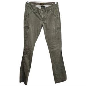 Vintage Y2K Lucky Brand Military Green Low Rise Embroidered Cargo Pants 27